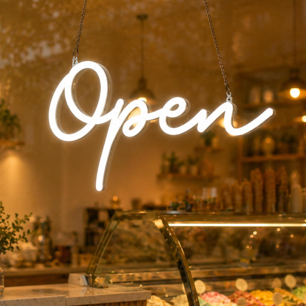 Large LED Neon Open Sign for Business 19x9in w/Remote Control, Bright Lighted Open Signs for Storefront Window, Light