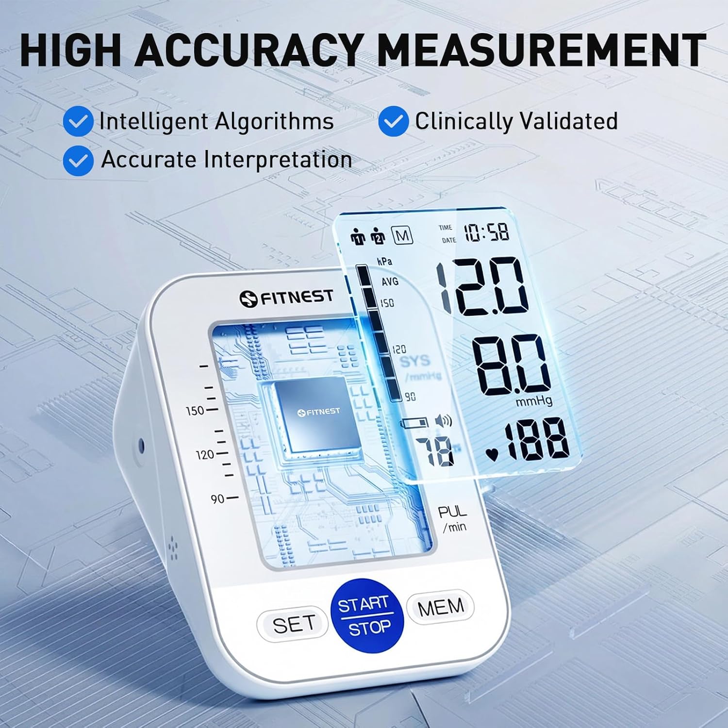 Blood Pressure Monitor, Automatic Digital Upper Arm BP Machine for Home Use