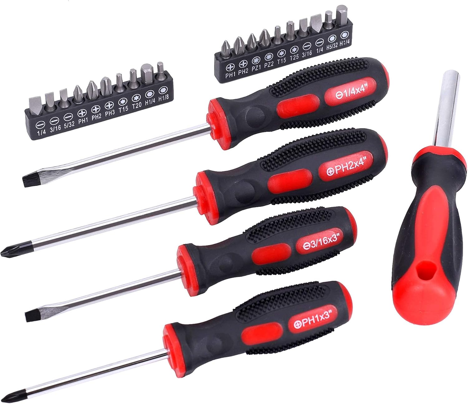 215-Piece Home Repairing Tool Set with 12-Inch Wide Mouth Open Storage Bag, Household Hand Tool Kit,Red