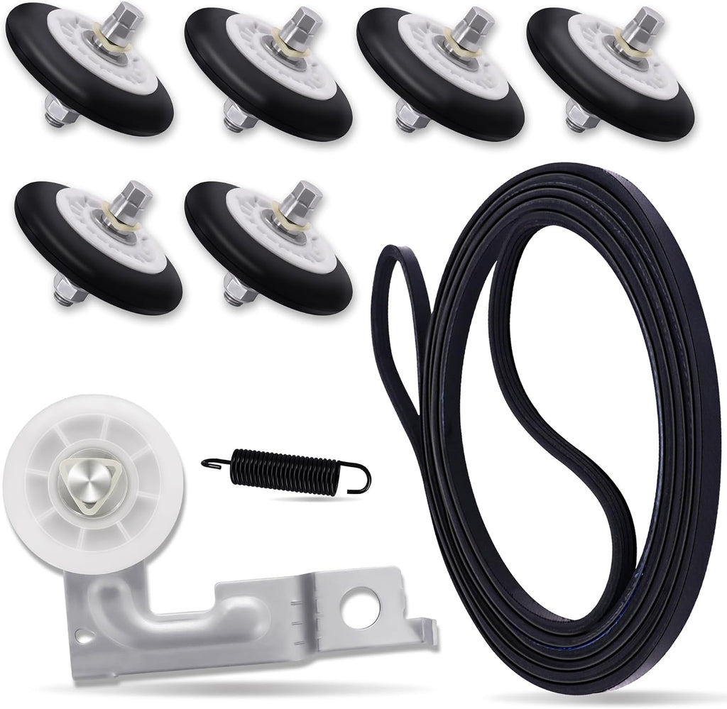 Upgraded Dryer Rollers Kit - Fit for LG Models DLEX8000V DLG1320W DLG1502W DLGX7188RM 79681072310 - with 4400EL2001A Dryer Belt, 4561EL3002A Dryer Idler Pulley, 6pc 4581EL2002C Dryer Drum Rollers