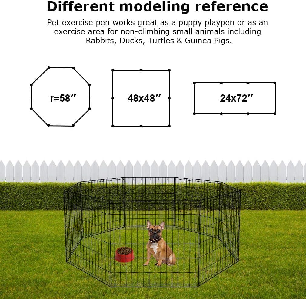Foldable Dog Playpen | 24 Inch, 8 Panels | Metal Pet Exercise Pen | Indoor Outdoor Portable Dog Fence with Door |