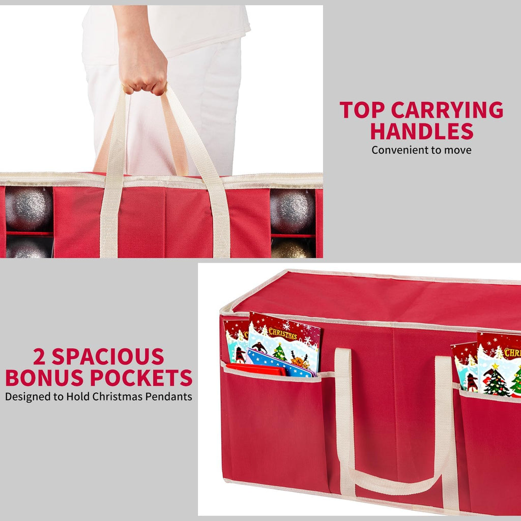 Large Christmas Ornament Storage Box With Adjustable Dividers,Ornament Storage Container with Two Handlesfor 128