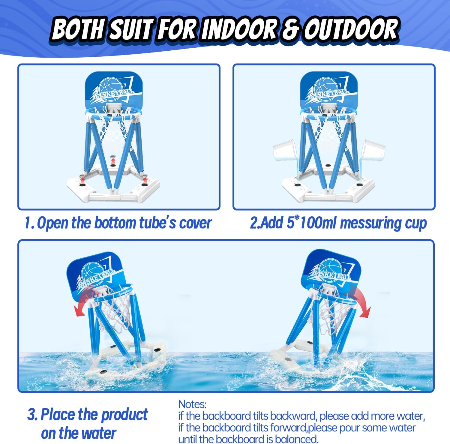 Pool Basketball Hoop, Floating Basketball Hoop Toy for Pool Water Game with 4 Basketballs Summer Swimming Pool Games