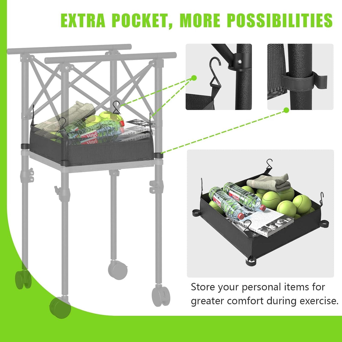 Tennis Ball Hopper with Wheels, Foldable Pickleball Basket