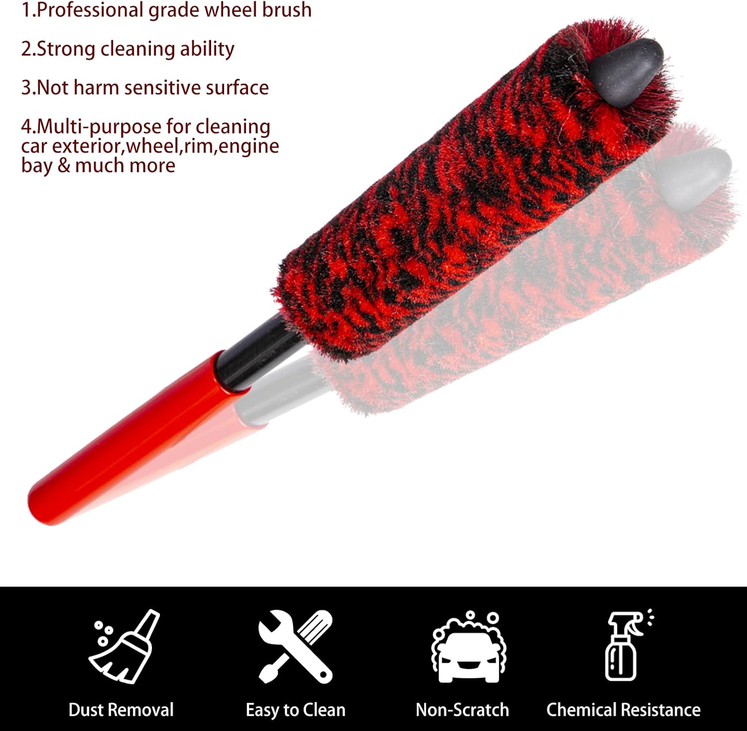 Metal Free Soft Wheel Cleaner Brush, Synthetic Wool Car Cleaning Brush, Highly Water Absorption, Dense and Durable