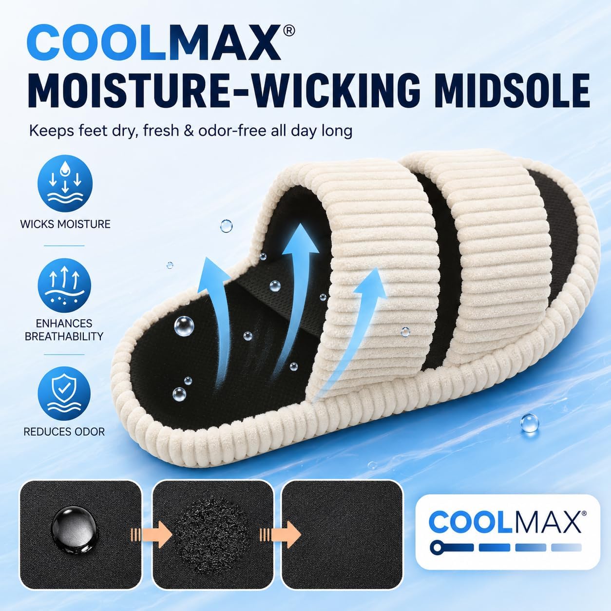 Open Toe Slippers for Women House Women Slippers with Arch Support | Summers, Coolmax, Breathable, Cozy, Memory Foam