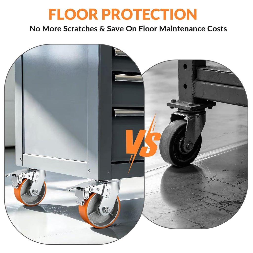5" Caster Wheels, Heavy-Duty Casters Set 4 - Total Locking with Swivel | 4200 LBS Load, Non-Marking Polyurethane on