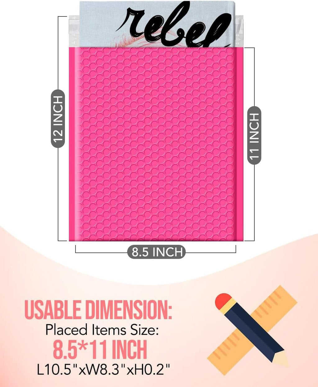 Pink Bubble Mailers 8.5x12 40 Pack, Self Seal Padded Envelopes