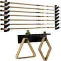 Black Wall-Mounted Pool Stick Holder, Wooden Billiards Pool Cue Rack Holds 7 Cue Sticks and 2 Pool Ball Racks, Pool
