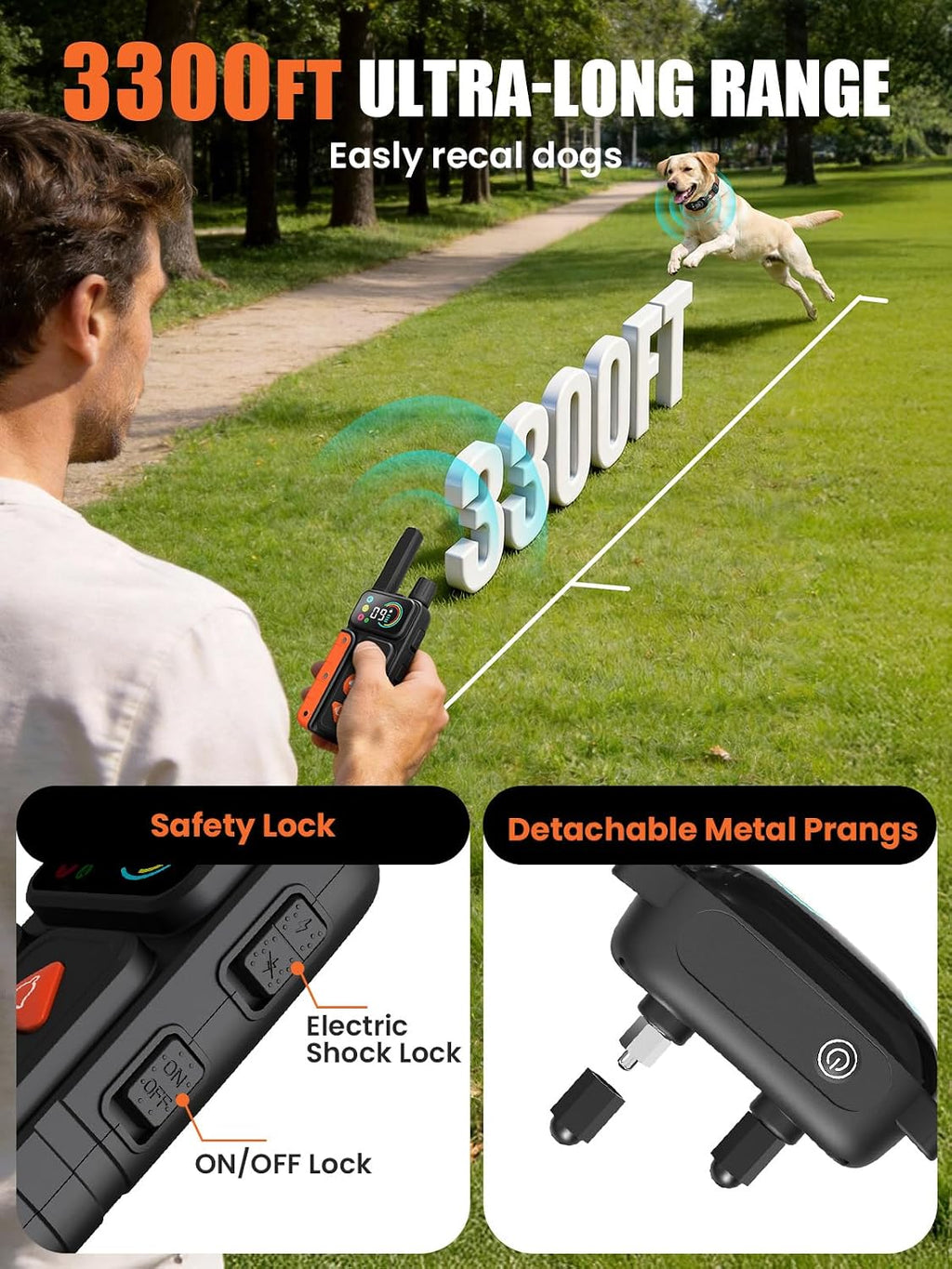 2-in-1 Dog Bark Collar with Remote & Training Collar, 5-120 lbs