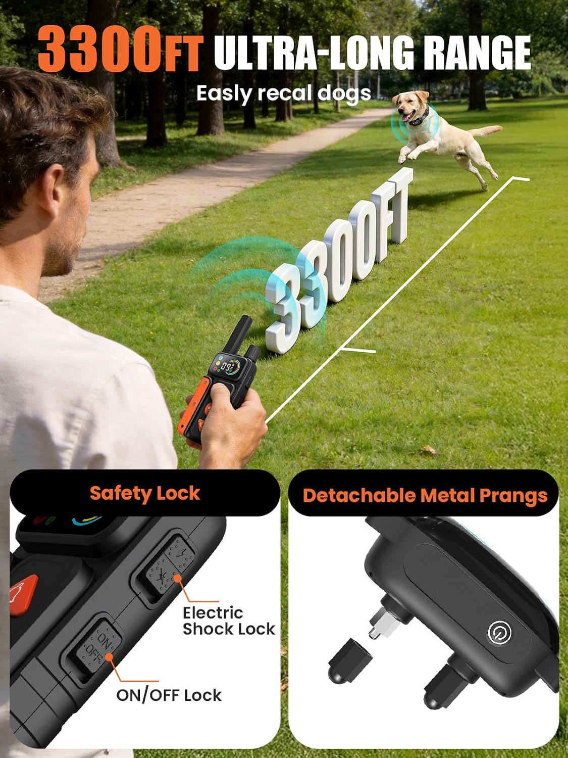 2-in-1 Dog Bark Collar with Remote & Training Collar, 5-120 lbs