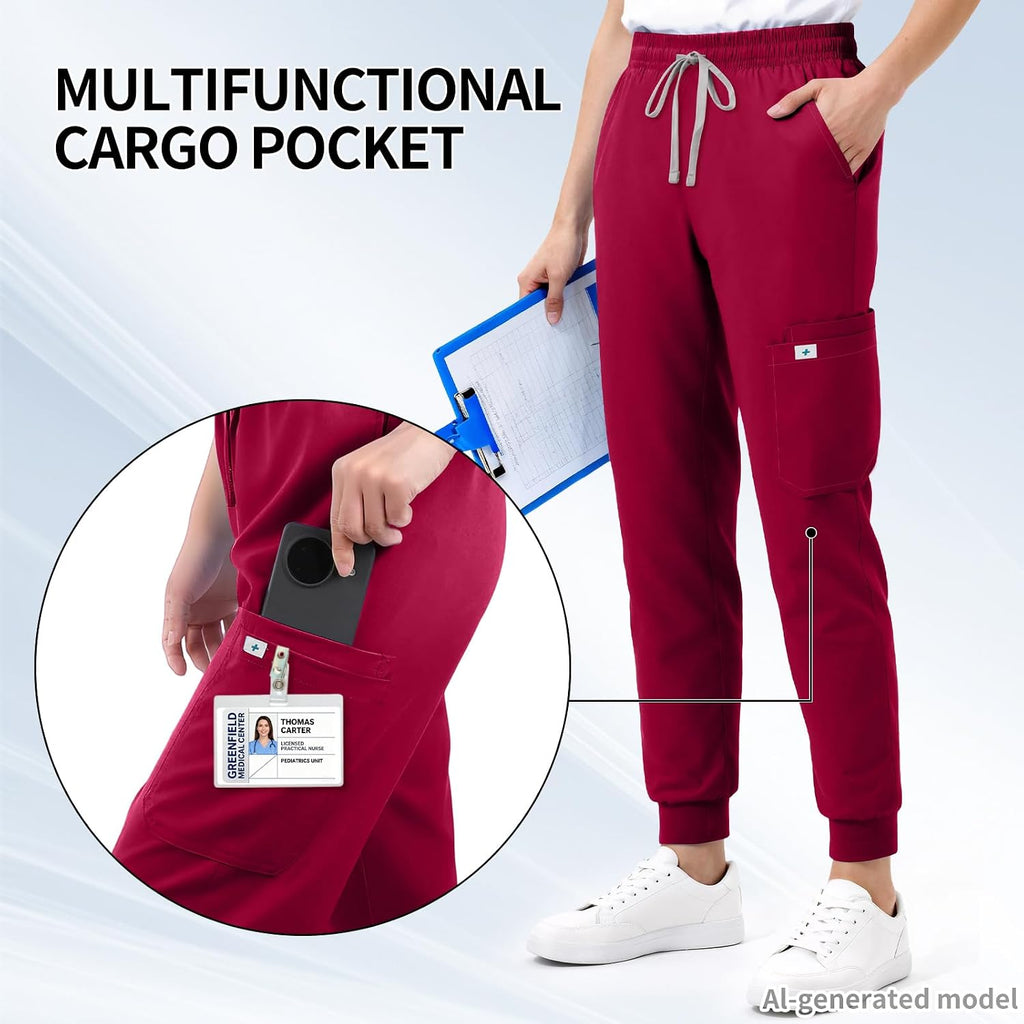 Women's Jogger Scrub Pants – 7 Pockets, Mid-Rise, Soft Stretch