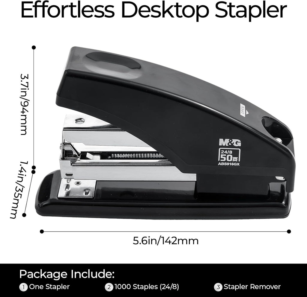 Effortless Stapler for Desk, 50 Sheet Capacity, Heavy Duty Desktop Stapler with 1000 Staples & Staple Remover, One