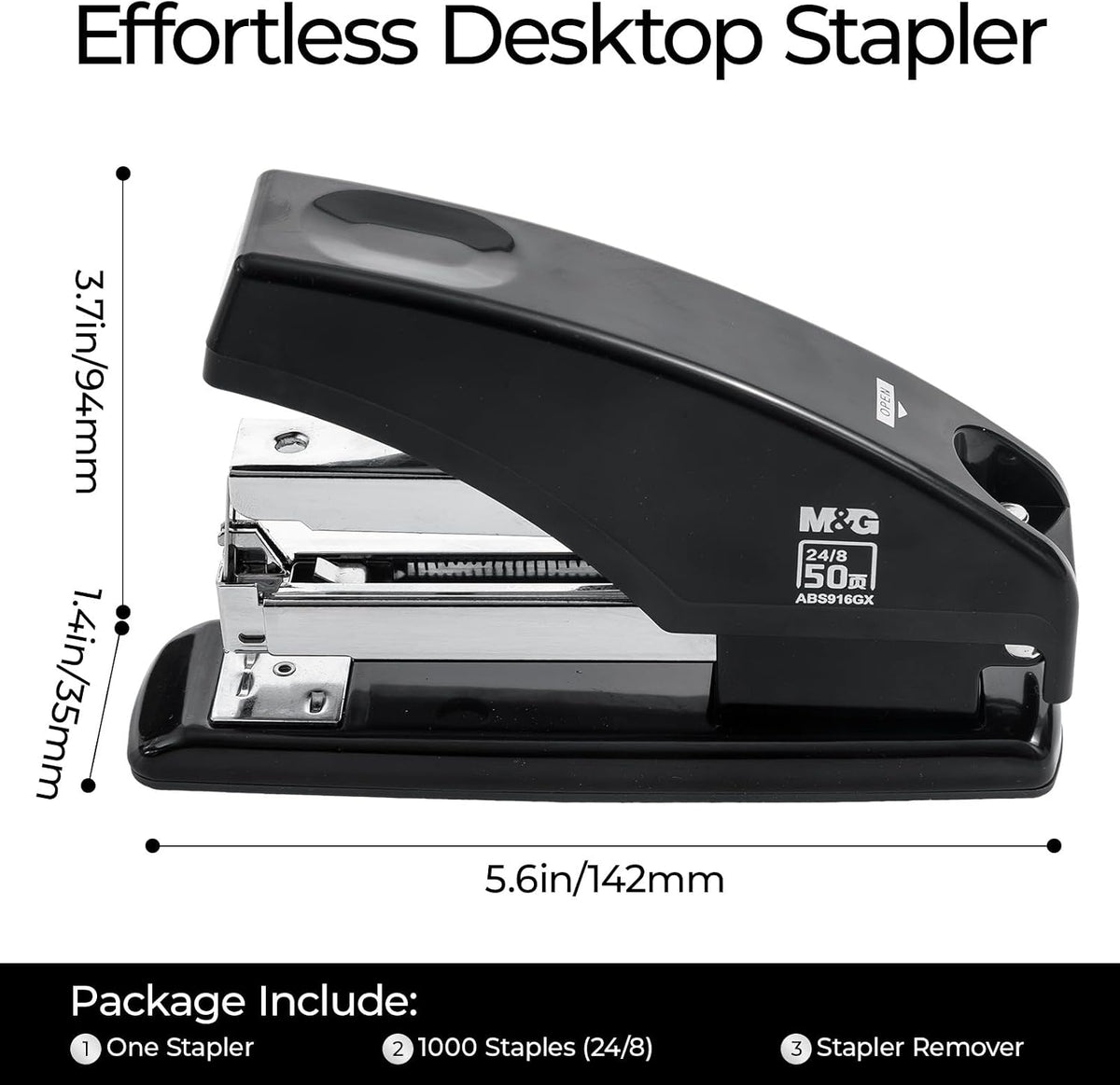 Effortless Stapler for Desk, 50 Sheet Capacity, Heavy Duty Desktop Stapler with 1000 Staples & Staple Remover, One