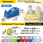 Compact Desktop Tape Dispenser with 6 Rolls 3/4" Clear Tape, Bright Blue