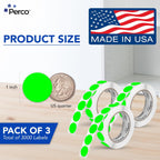 Neon Green Perforated Round Circle Dot Sticker 1-Inch Labels — 3 Rolls, 3,000 Stickers - in Stock, Approved &