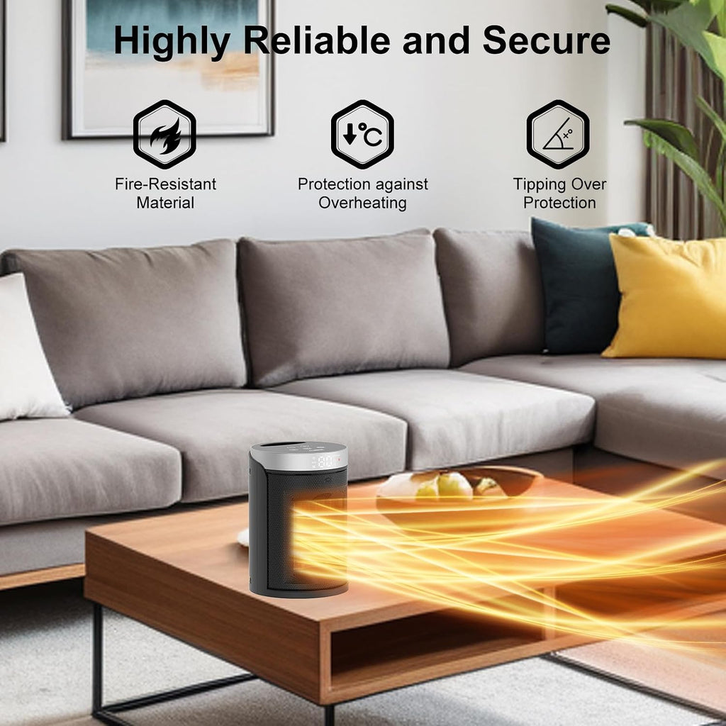 Space Heater, AUBKN Small Portable Electric Heaters for Indoor Use with Thermostat and Remote,12H Timer, 5 Mode