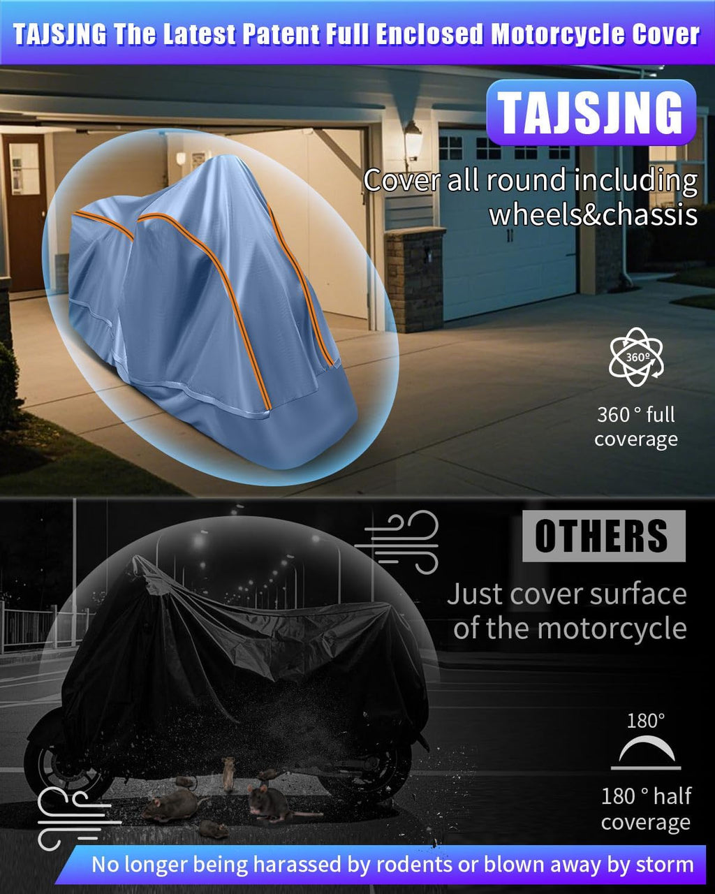 Full Enclosed Motorcycle Cover Waterproof Outdoor Length up to 108"