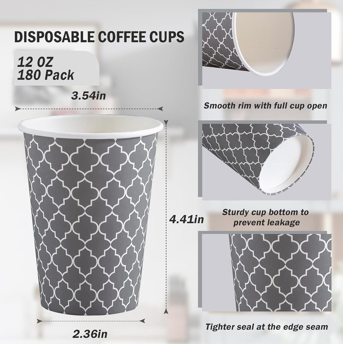 Coffee Cups 12 oz 180 Pack, Disposable Paper Coffee Cups, Hot Cups