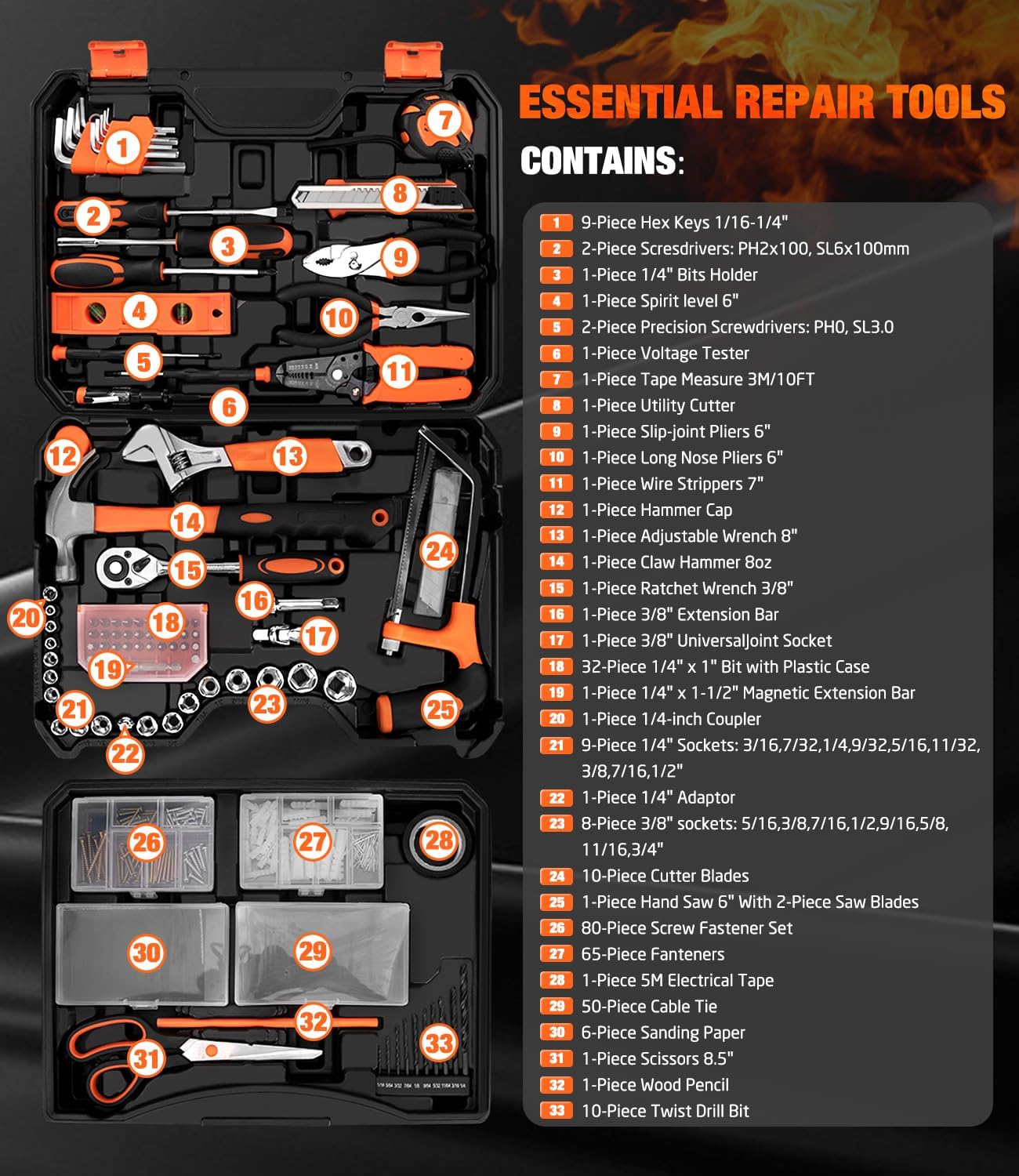 328-Piece Tool Set - Tool Kit Toolbox Storage Case with Drawer, General Household Hand Tool Kit Perfect for Home &