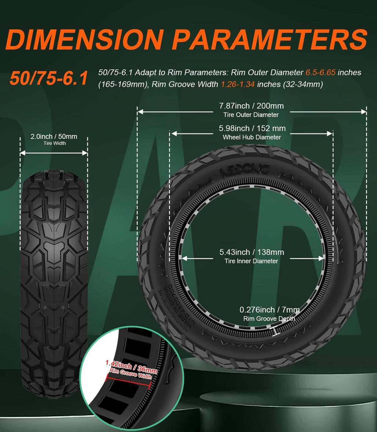 BANGTING 2PCS Upgrade 50/75-6.1 Scooter Off-road Solid Tires, 8.5x2 inches Tires Tubeless for Gotrax GXL V2/XR/APEX, 8 1/2 x2 Tire Replacement for Hiboy S2, Xiaomi 3 Lite/3/Pro 2/1s/M365