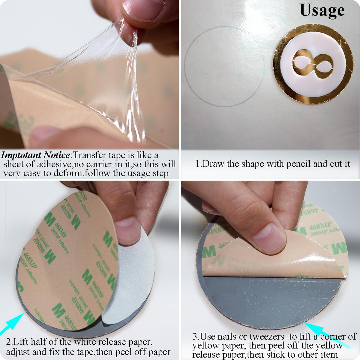 Heat Resistant Double Sided Tape,468MP Double Sided Adhesive Transfer Tape Sheets 8.66x8.66 Inch,Clear Thin