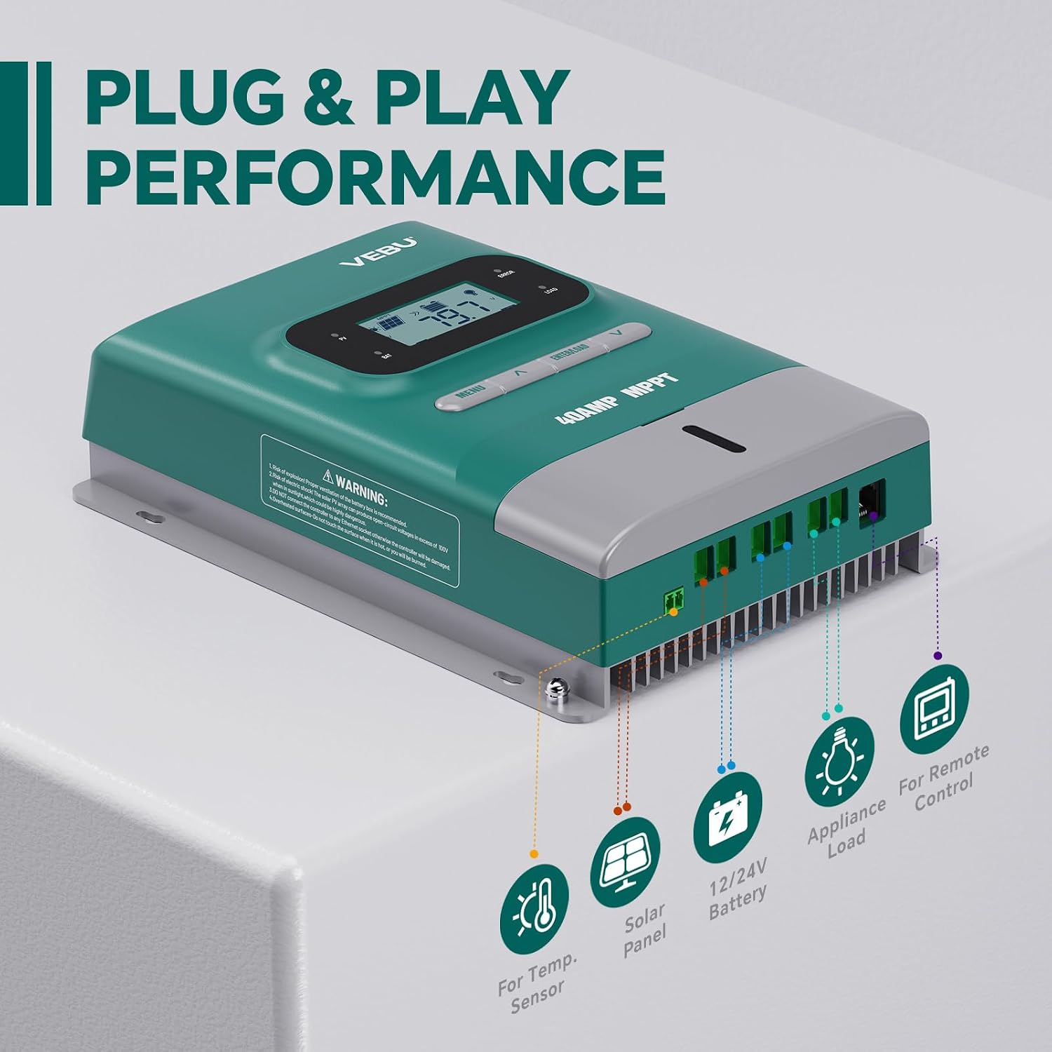 MPPT Solar Charge Controller- Charge Controllers for Solar Panels - 100V, 40 amp, 12/24-Volt