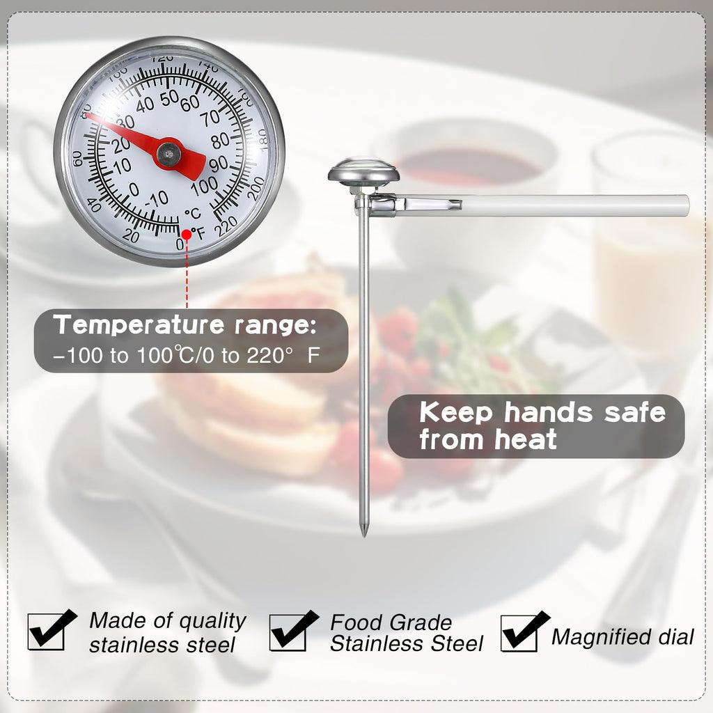 6 Pcs Stainless Steel Kitchen Dial Thermometer 5",White