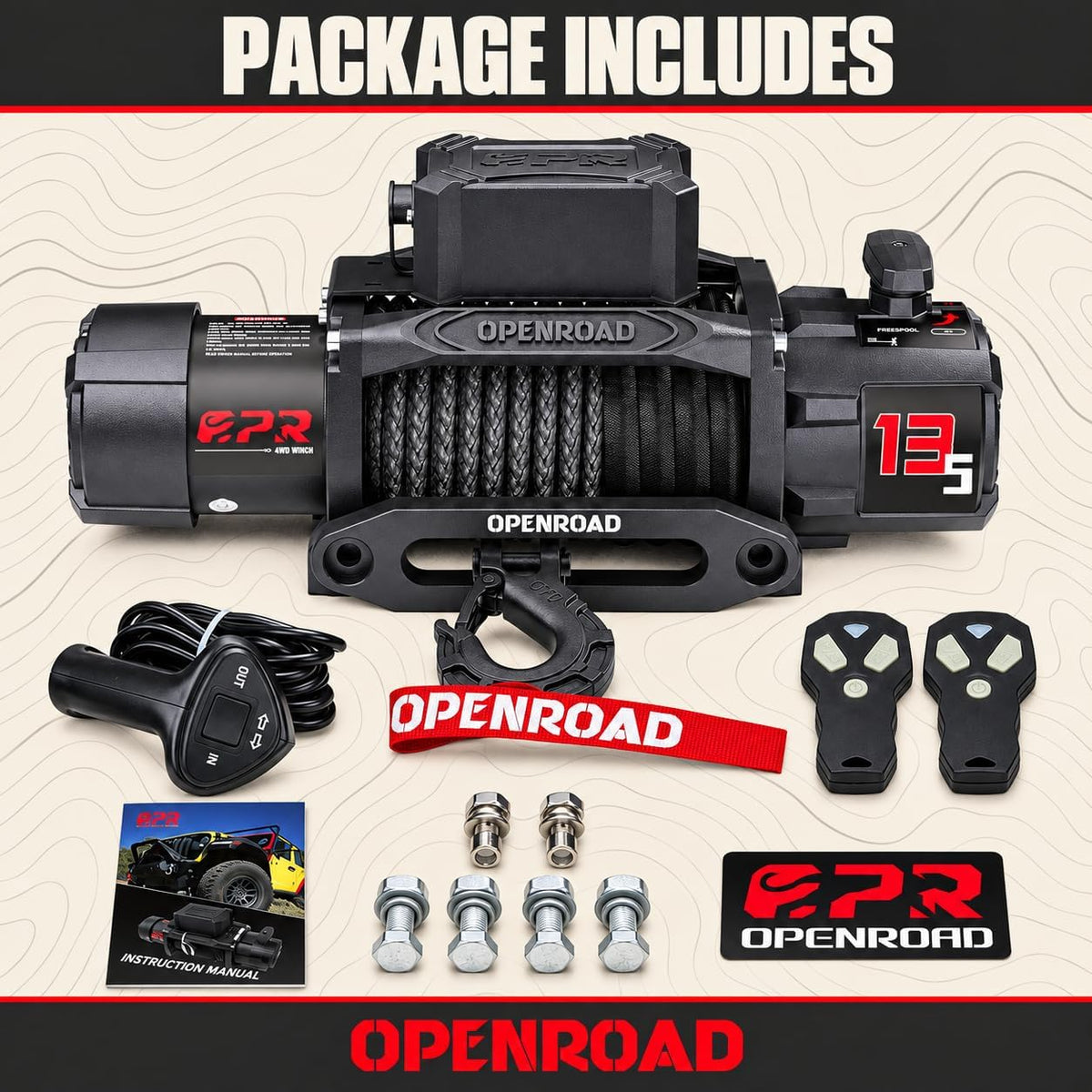 13500 lb Recovery Winch with Synthetic Rope and 2 Wireless Remotes - IP68 Waterproof 12V Electric Winch for Jeep