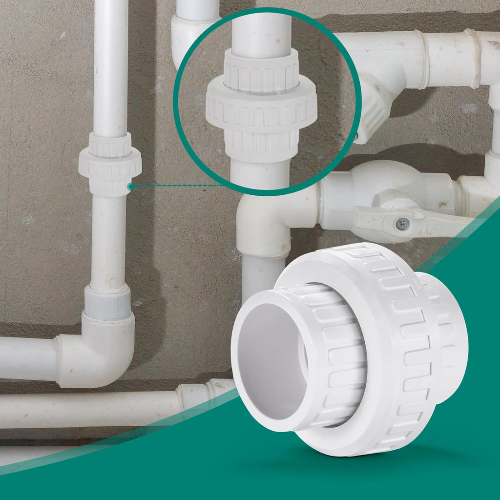 VYH 2" PVC Union Coupling Pipe Fitting,2" PVC Slip Union Schedule 40, PVC Adapter(Socket x Socket), built-in EPDM O-Ring, White （2 Pack）