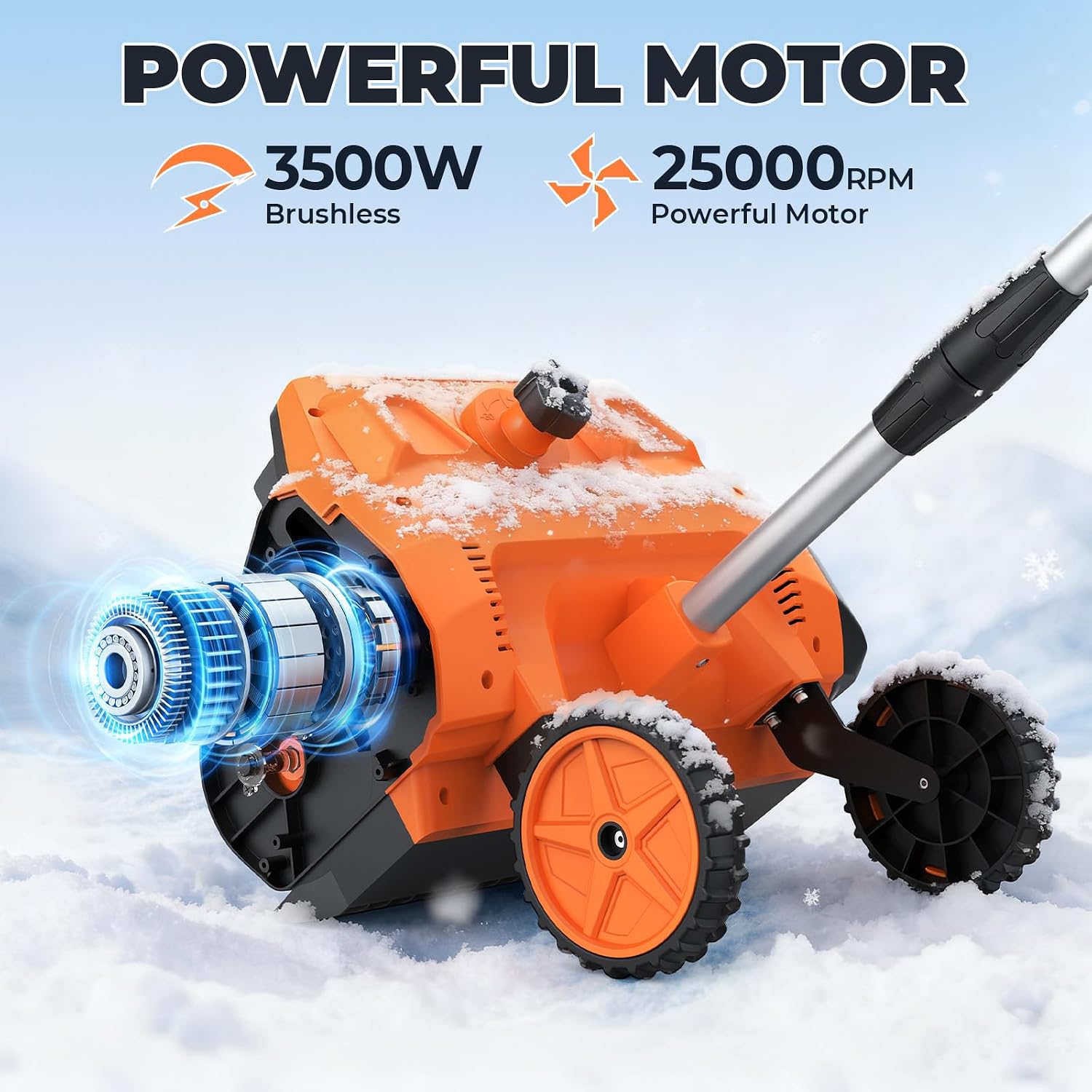 Cordless Snow Shovel, 3500W Battery Snow Blower with Dual 6.0Ah Anti-Freeze Batteries & Base Plate, 25.6Ft Throw