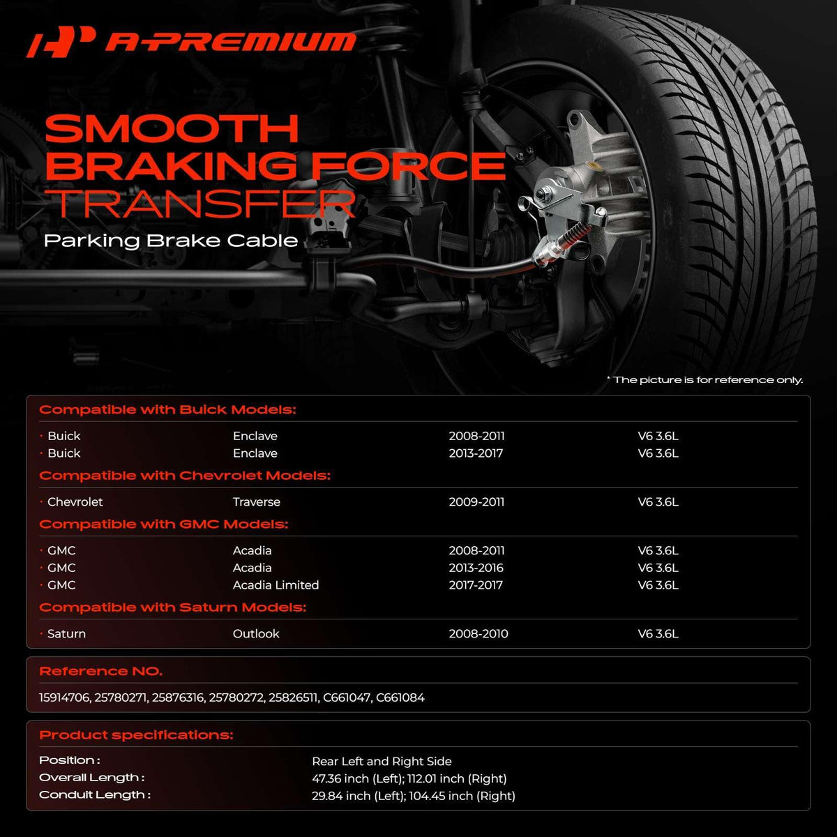A-Premium Rear Parking Brake Cable Assembly, Set of 2