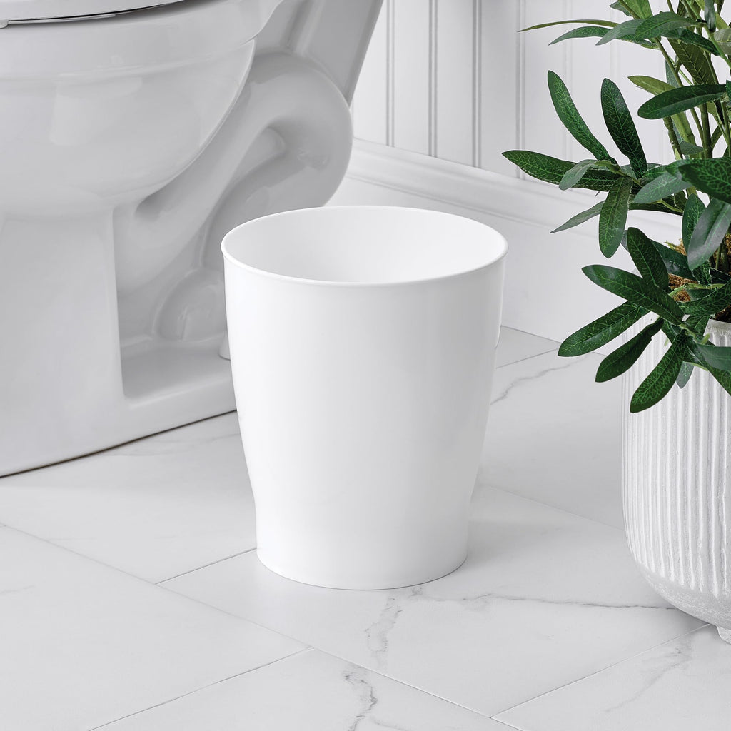 Small Round Plastic Bathroom Trash Can, White