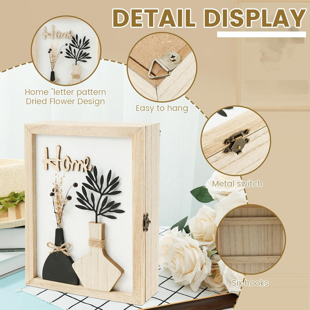 Wooden Key Box, Key Holder Wall Mount Decorative Wooden Key Cabinet Holder with 6 Hooks Rustic Access Card Hanger