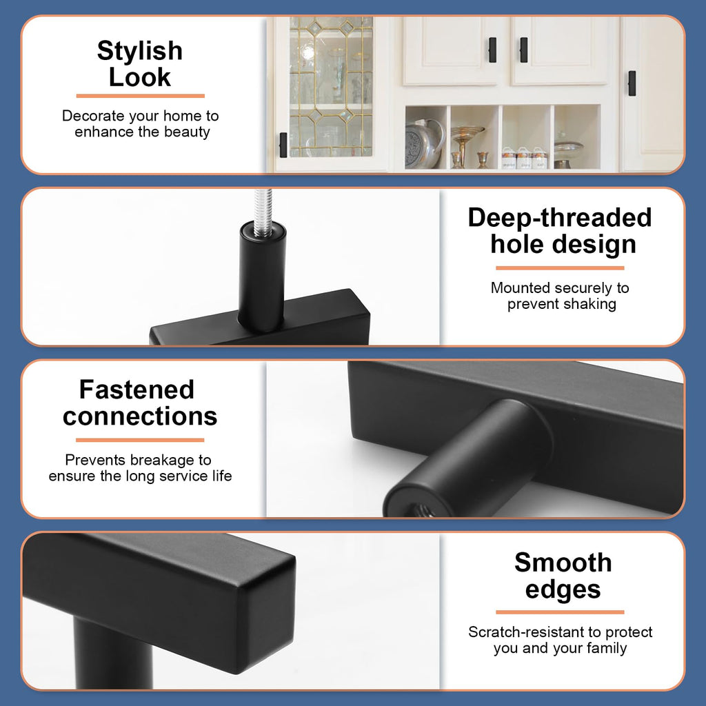 30 Pack Matte Black Kitchen Cabinet Knobs, 2" Length Drawer Handles