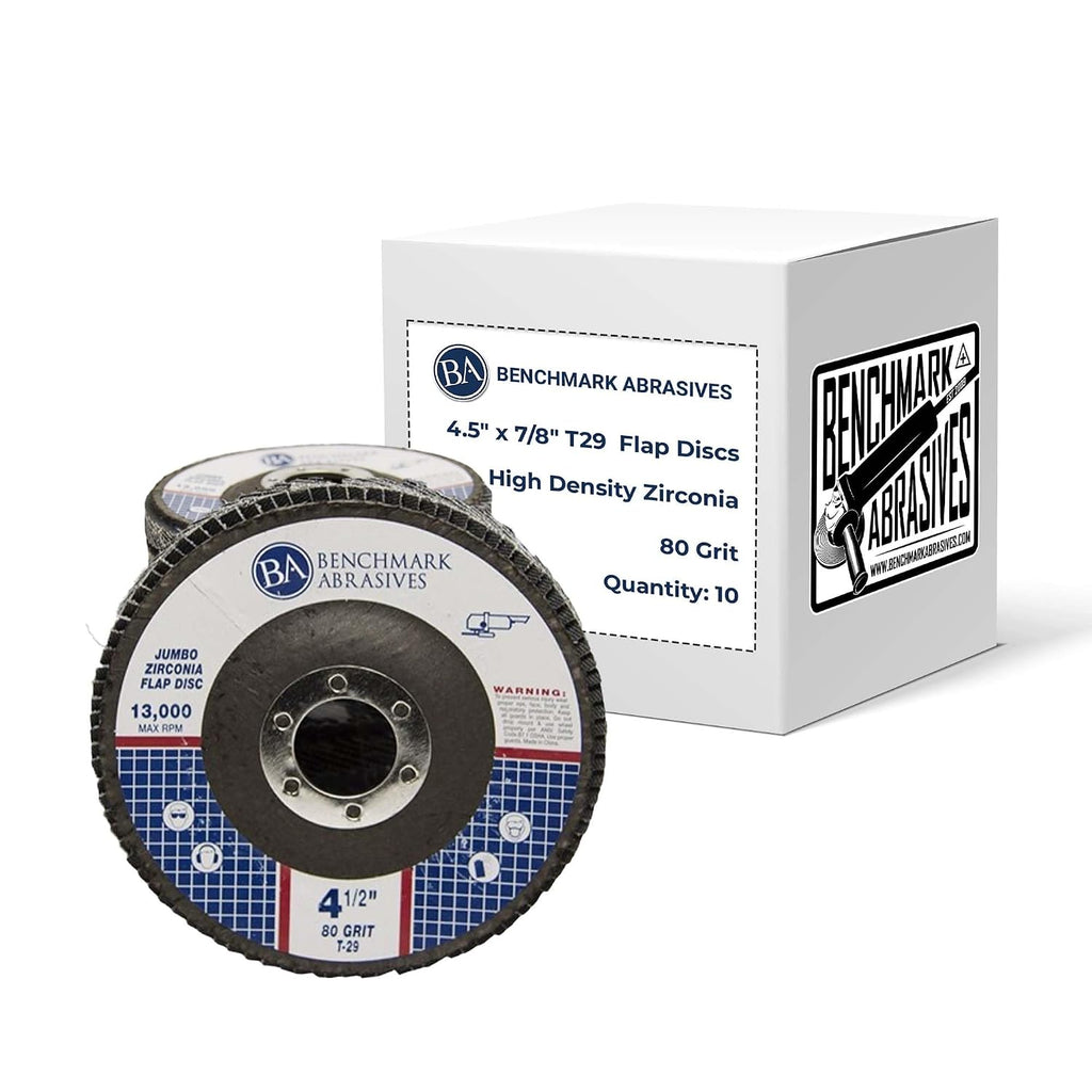 Benchmark Abrasives 4.5" x 7/8" Zirconia Type 29 Flap Discs, 80 Grit