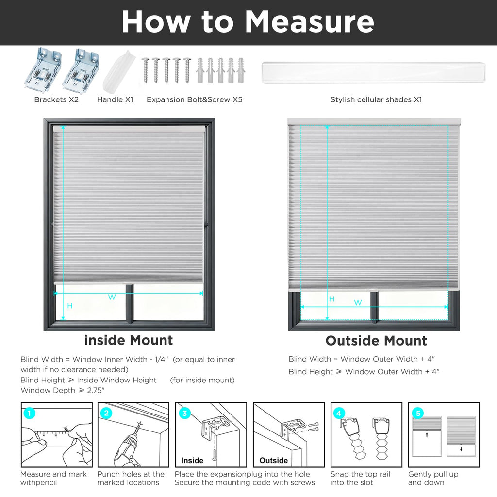 Cordless Blackout Cellular Shades, 35" W x 64" H, White