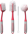 Dish Brush Set of 4 - Kitchen Scrub Brushes with Non-Slip Long Handle for Cleaning, Scrubber, Dishwashing, Dishes