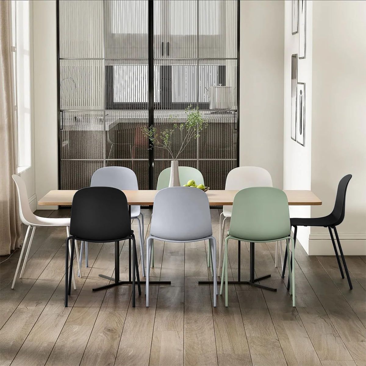 Set of 2 Modern Stackable Armless Dining Chairs, Plastic Shell Seat with Metal Legs for Indoor Outdoor Home Kitchen