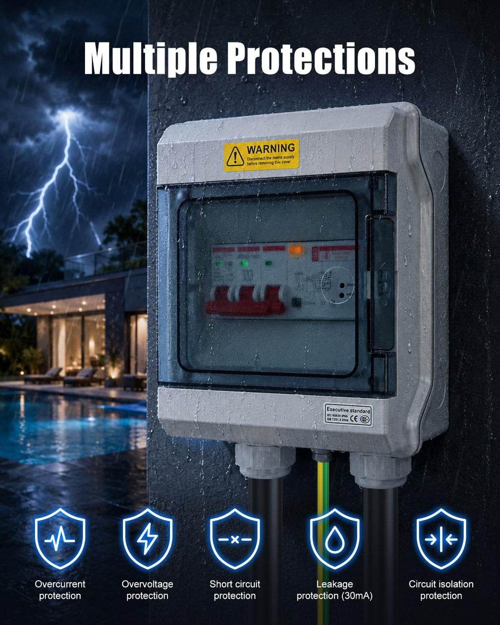 50A Spa GFCI Disconnect Panel, 240V IP66 Outdoor Breaker Box