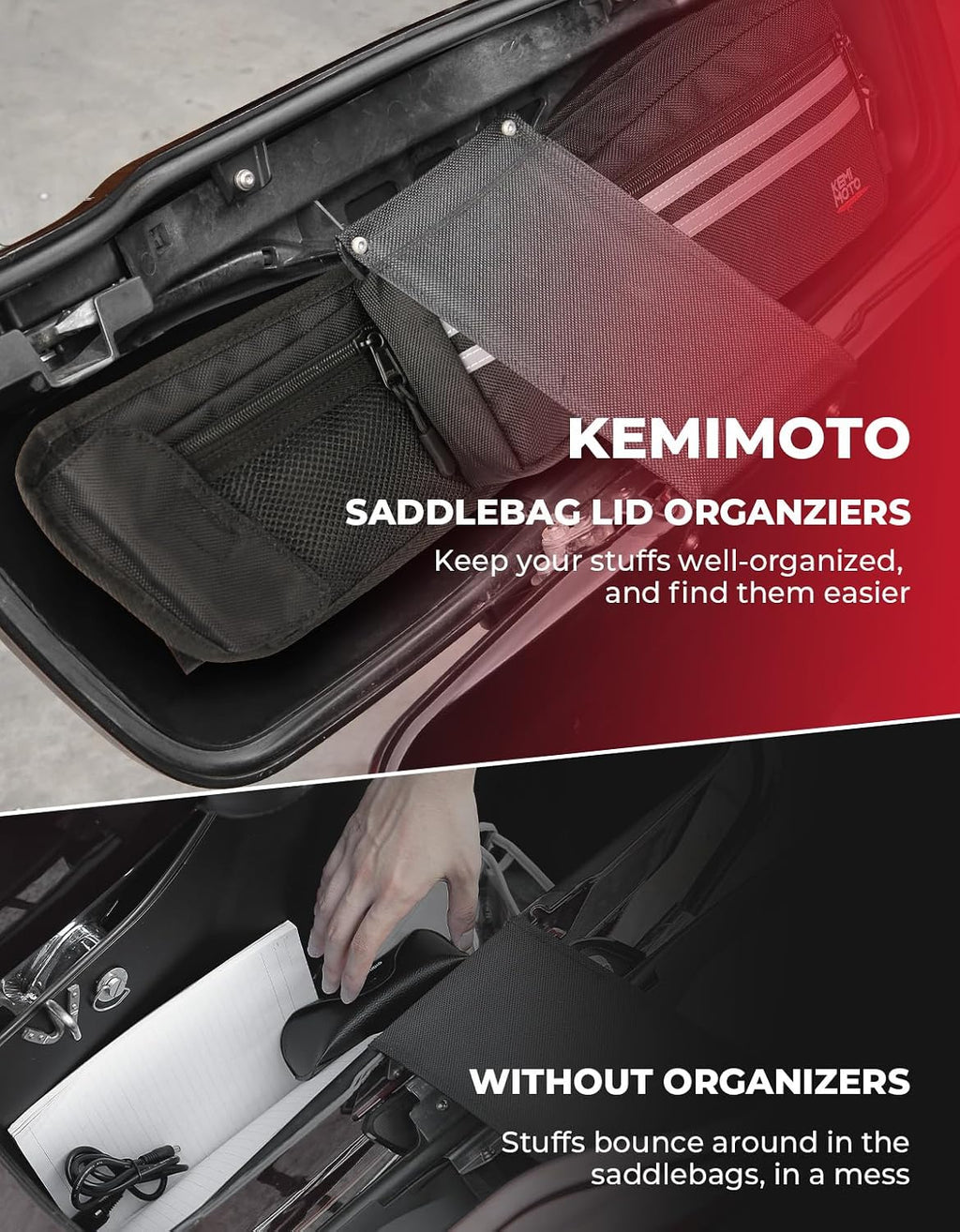 Upgraded Saddlebag Lid Organizers 2 Pack | Compatible with Touring 1980-2024 2025 for Street Glide Road King Road