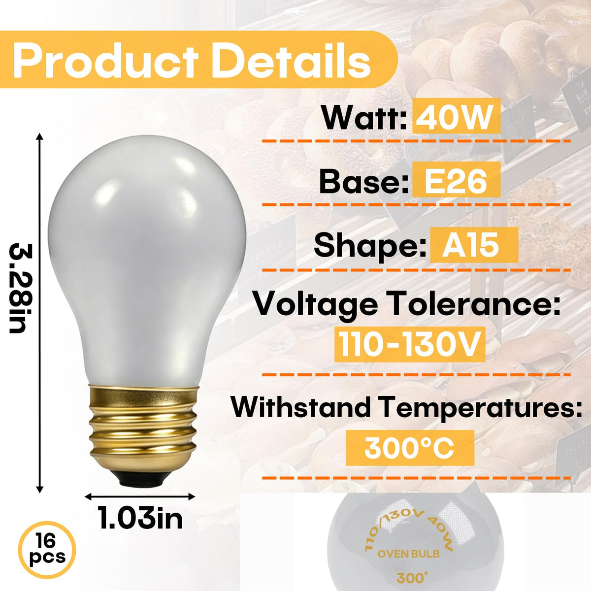 16-Pack 40W Heat Lamp Bulb, Shatterproof, Compatible With Hatco 02.30.265