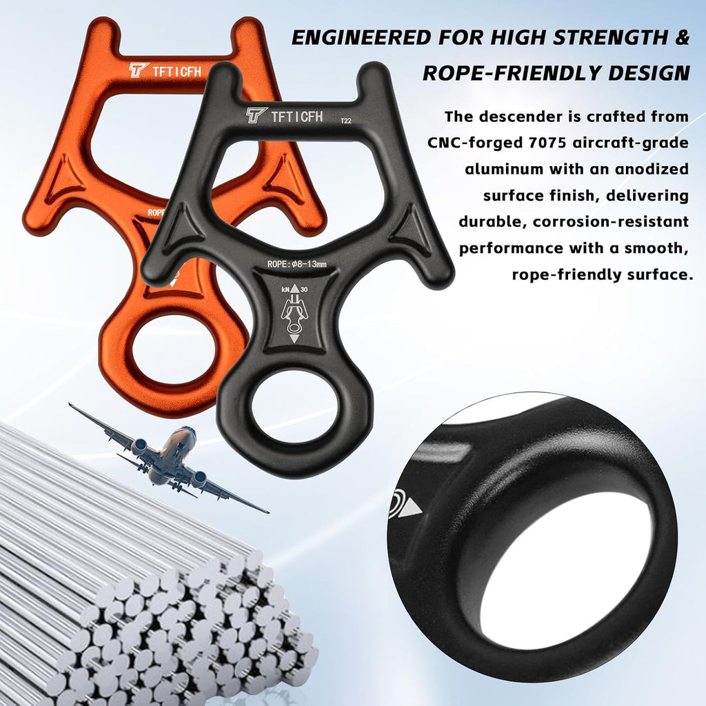 Figure 8 Descender, 30kN Climbing Descender, Heavy Duty 7075 Aluminum Belay & Rappel Equipment for Climbing