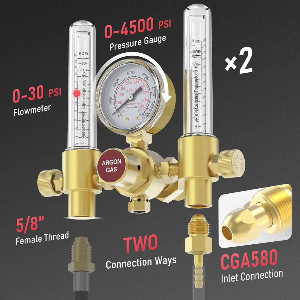 YESWELDER Dual Output Argon Regulator Flow Meter