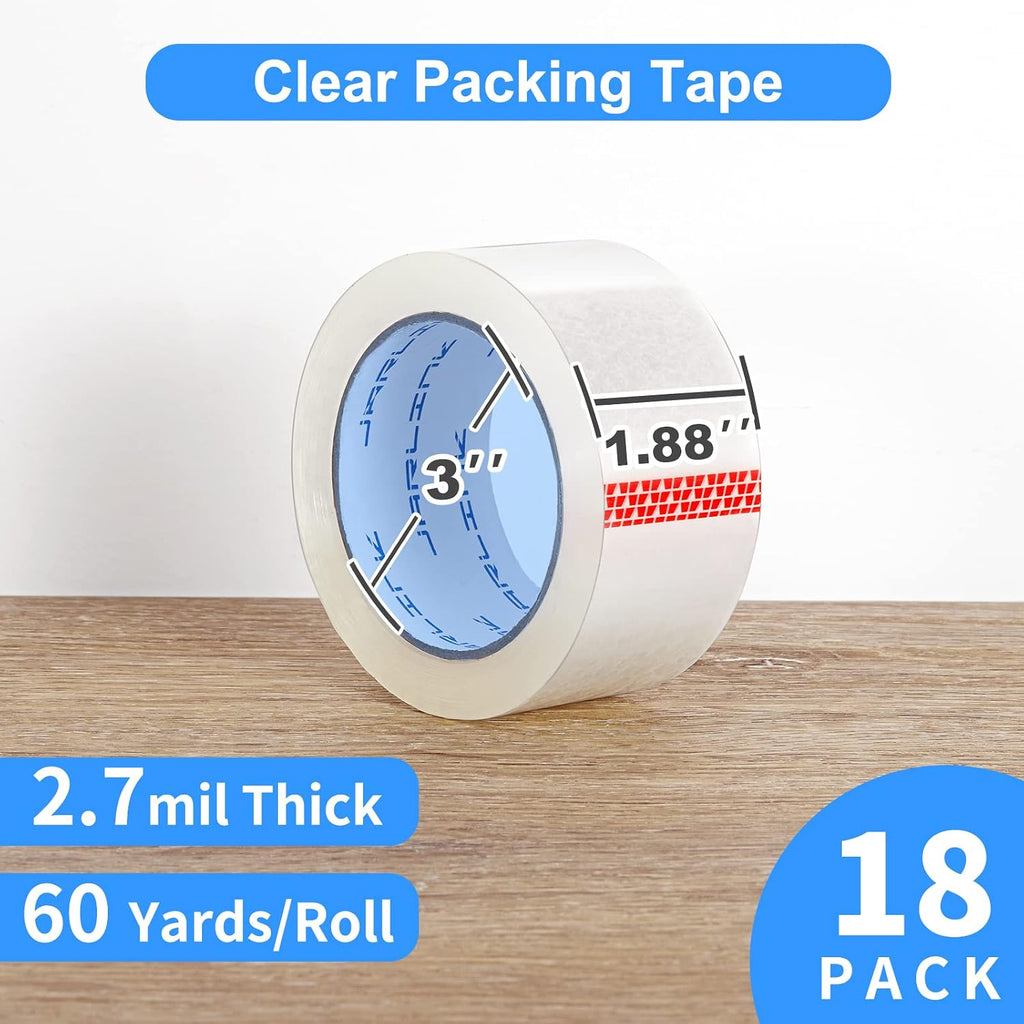 18 Rolls Clear Packing Tape, Heavy Duty Packaging Tape | 2.7mil Thick and 1.88" Wide. 60 Yards per Roll, 1080 Total