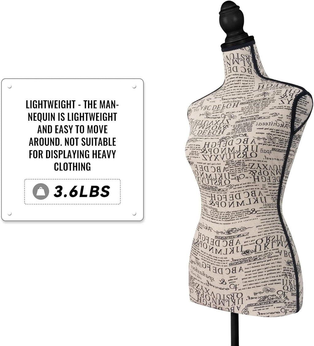 Female Dress Form Mannequin Torso Body with Adjustable Tripod Stand Dress Jewelry Display