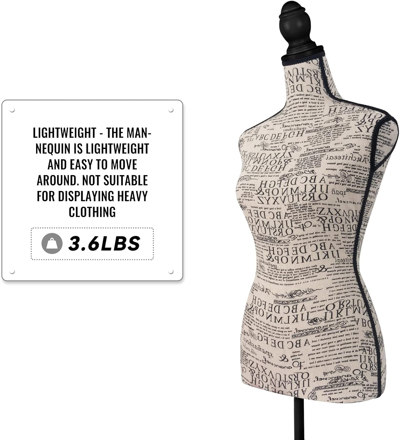 Female Dress Form Mannequin Torso Body with Adjustable Tripod Stand Dress Jewelry Display
