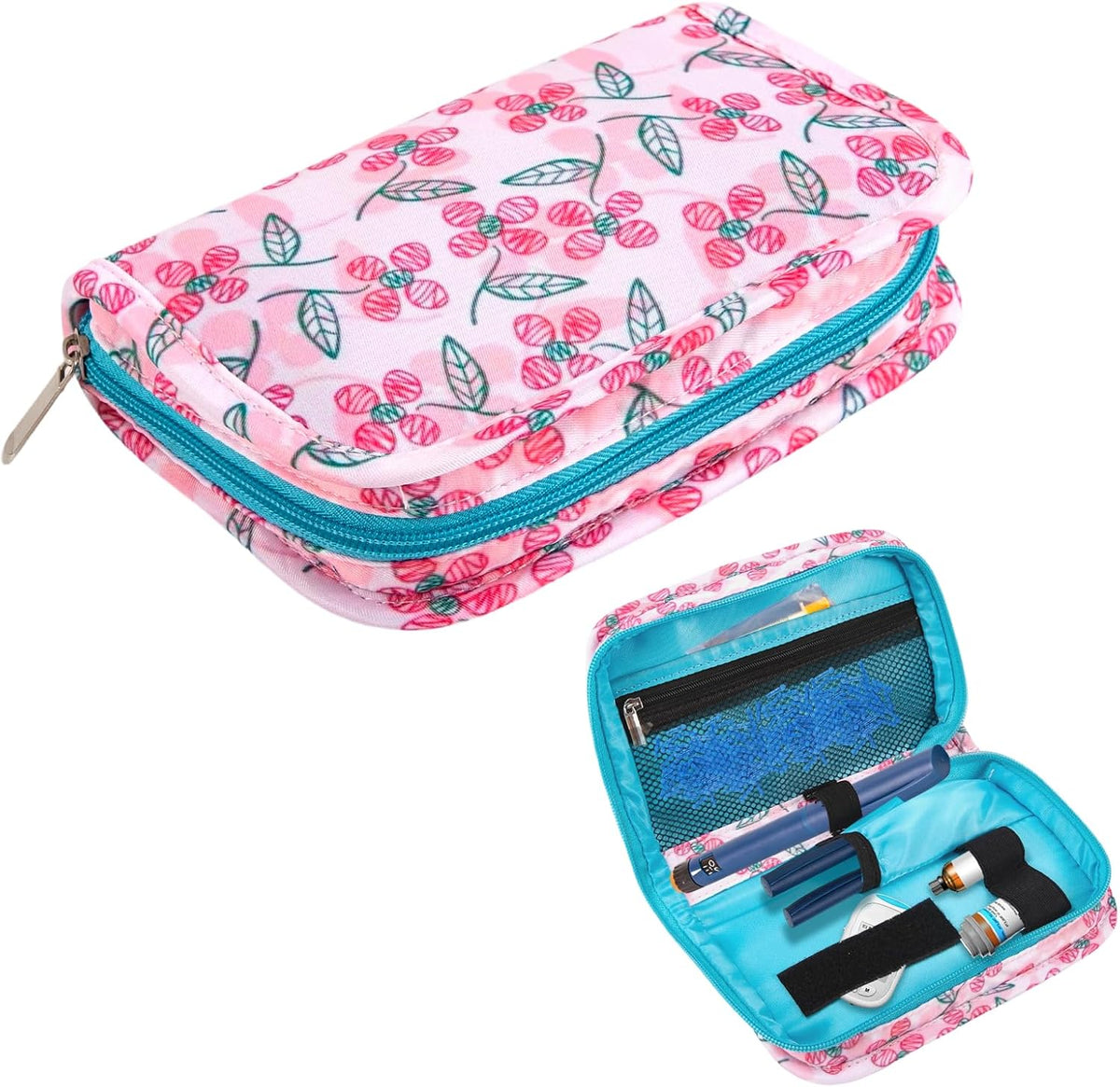 Lightweight Diabetes Travel Case, Diabetic Bag, Pink Flora
