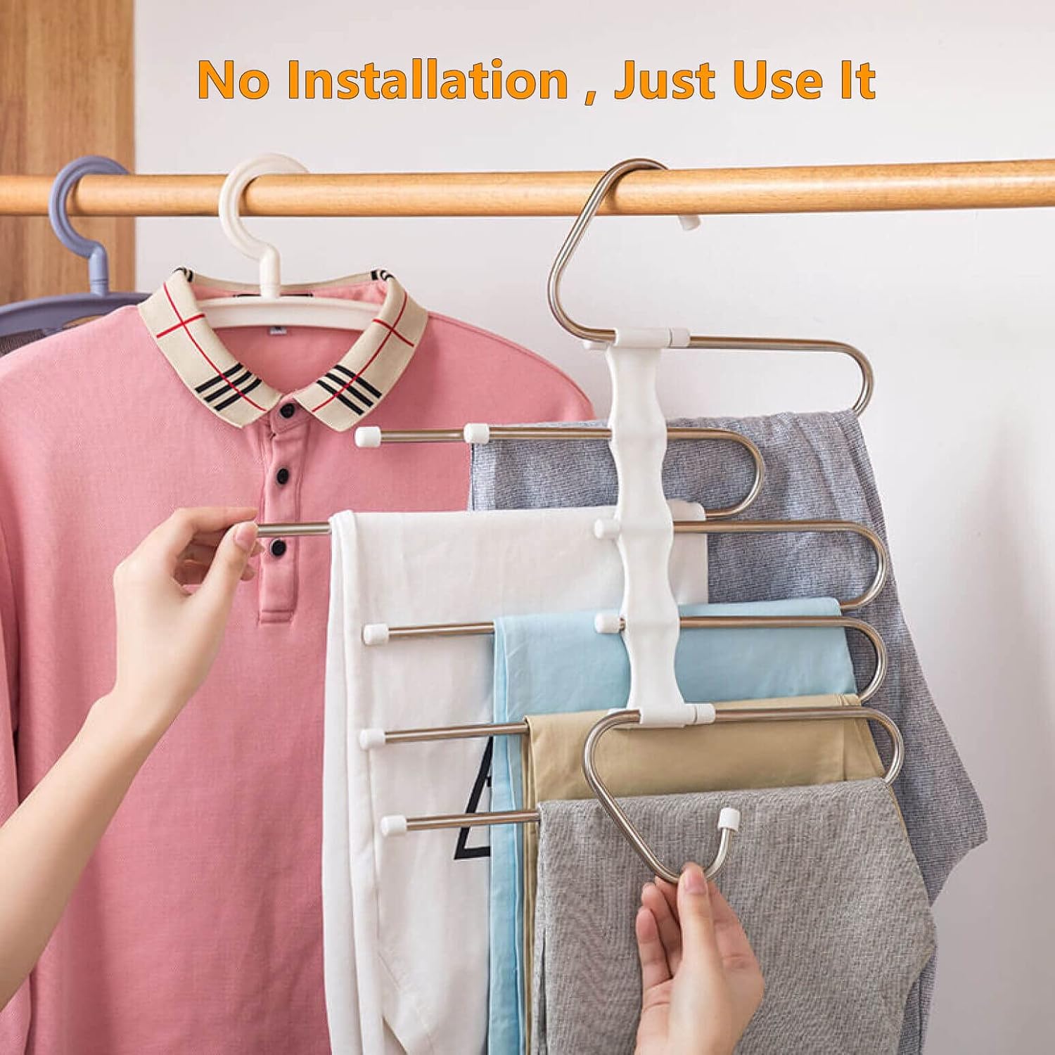 Pants Hangers 2 Pack Space Saving Metal Closet Organizer,Clothes Pants Hangers,Anti-Slip Design,Closet Organizers and