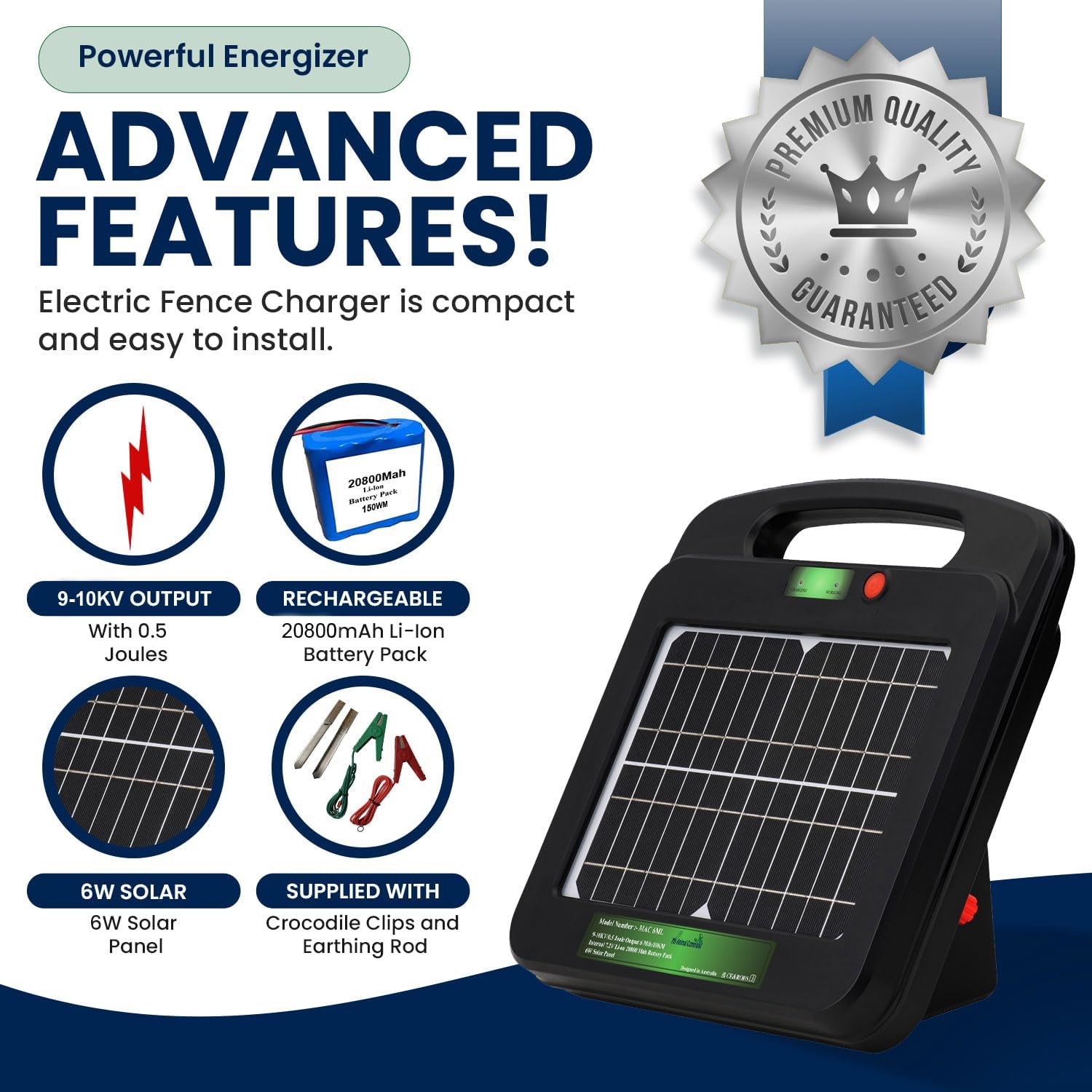 Solar Power Electric Fence Energizer Charger 0.5 Joules